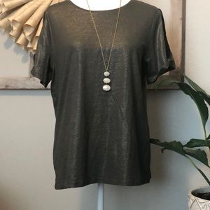 Short Sleeve Vintage Soft Army Green Shimmer Top